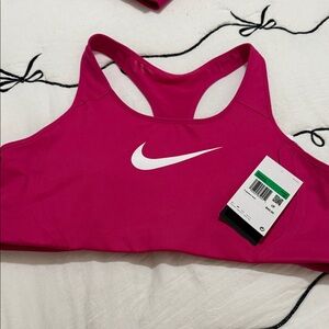 Nike Hot Pink Racerback Sports Bra with White Swoosh